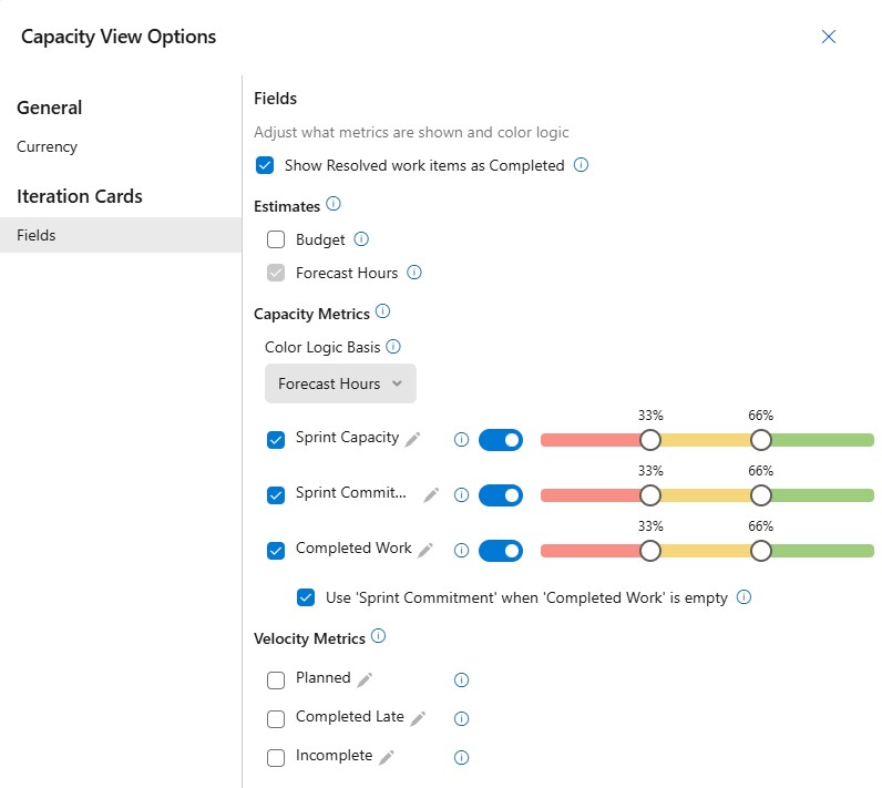 Capacity Field Options